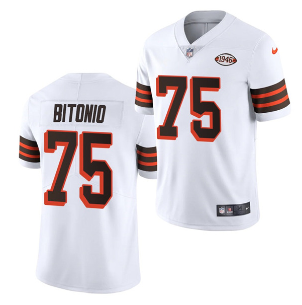 Men's Cleveland Browns #75 Joel Bitonio White 1946 Collection Vapor Stitched Football Jersey